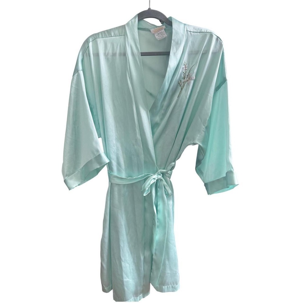 Vintage LA Intimates Womens‎ Satin Wrap Robe Mint Green XL Bridal Cottagecore